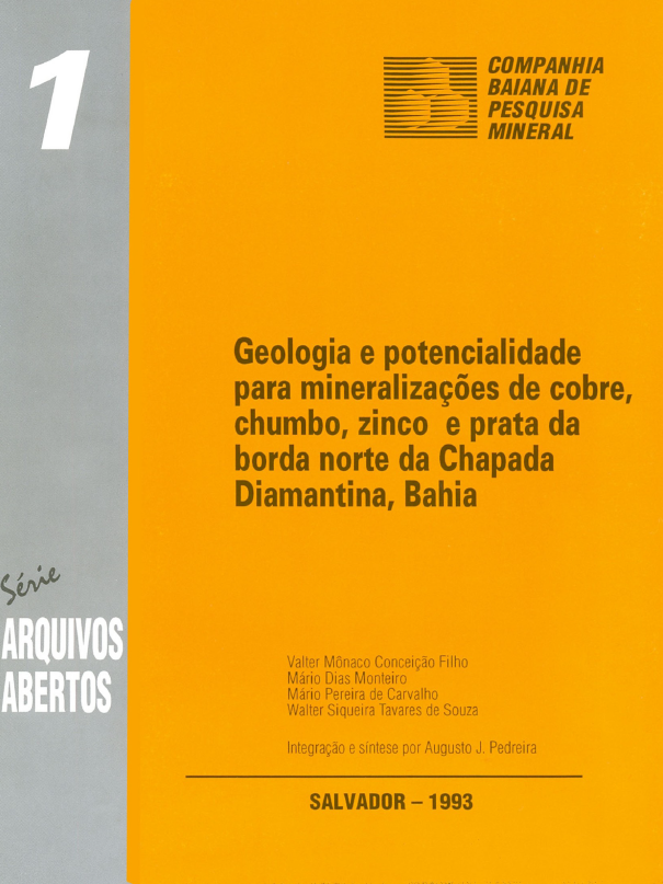Capa de Livro: Geologia e potencialidade para mineralizações de cobre, chumbo, zinco e prata da borda norte da Chapada Diamantina, Bahia
