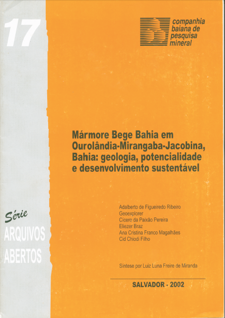 Capa de Livro: Mármore Bege Bahia em Ourolândia-Mirangaba-Jacobina, Bahia: geologia, potencialidade e desenvolvimento sustentável