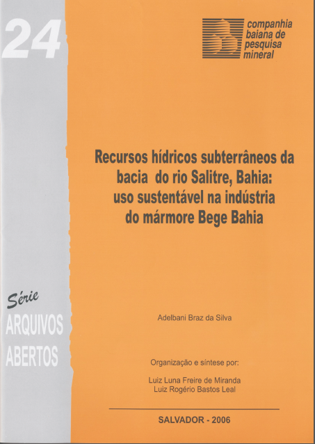 Capa de Livro: Recursos Hídricos Subterrâneos da bacia do rio Salitre, Bahia: uso sustentável na indústria do mármore Bege Bahia