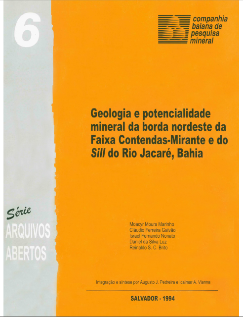 Capa de Livro: Geologia e potencialidade mineral da borda nordeste da Faixa Contendas-Mirante e do Sill do Rio Jacaré, Bahia